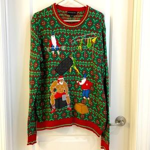 Men’s CrossFit Fitness Ugly Crewneck Red & Green Christmas Sweater Size Medium